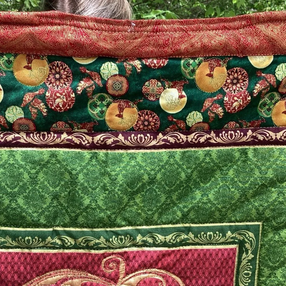 NWT. Hand Crafted Golden Reindeer Lap Quilt/Wall Hanging